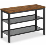 VASAGLE Banca pentru pantofi 3 rafturi, cu polite metalice si blat PAL, cadru otel, 75x28x50 cm, maro rustic