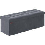 SONGMICS Bancuta pliabila cu spatiu de depozitare, catifea matlasata, 38x110x38 cm, capacitate 300 kg, gri