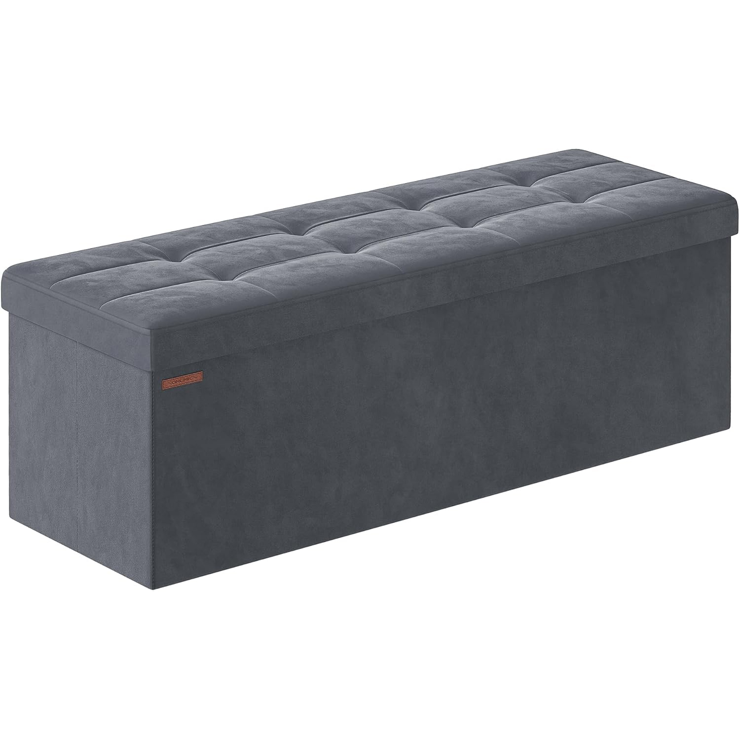 SONGMICS Bancuta pliabila cu spatiu de depozitare, catifea matlasata, 38x110x38 cm, capacitate 300 kg, gri