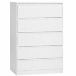 VASAGLE Comoda cu 5 sertare, design modern minimalist, PAL si MDF, 60x40x97 cm, alb