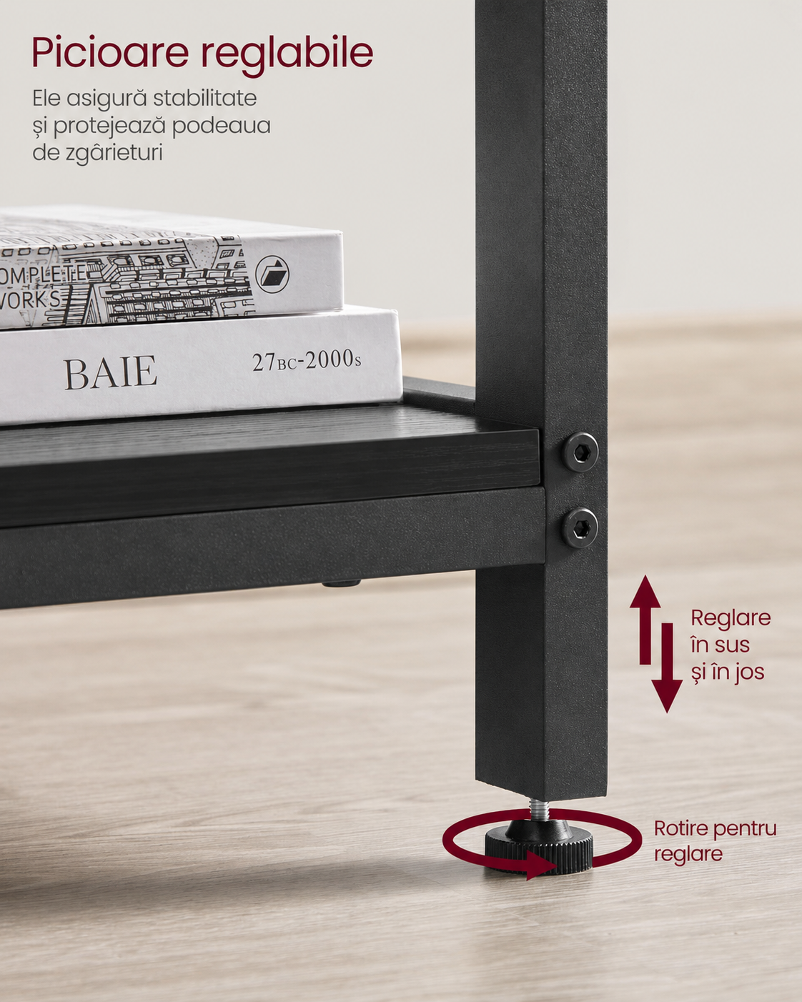 VASAGLE Birou de colt in forma L, cadru metalic, stil industrial, 138x138x76 cm, negru cu aspect lemnos - imagine 7