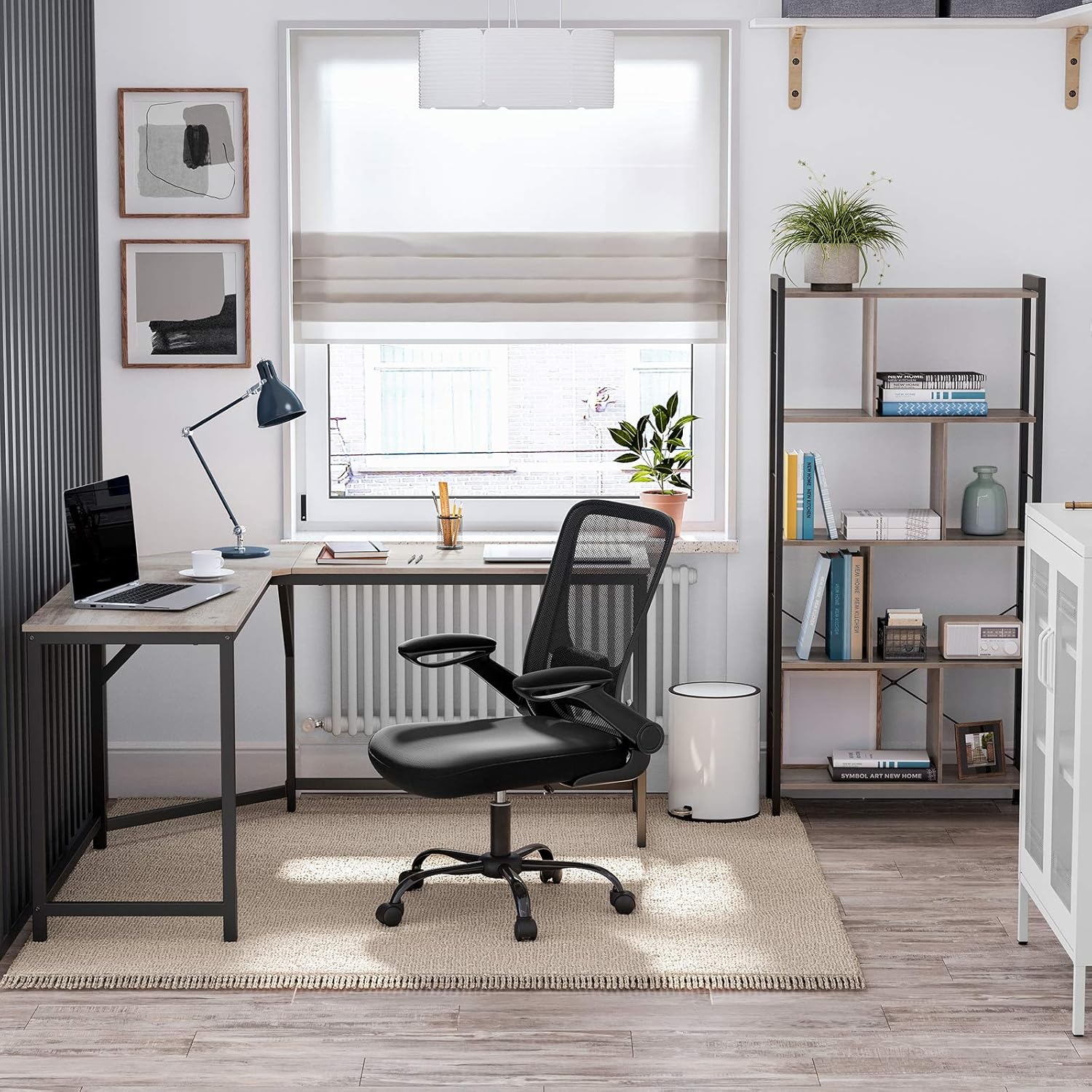 VASAGLE Birou de colt in forma L, cadru metalic, stil industrial, 149x149x76 cm, gri stejar - imagine 4
