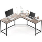 VASAGLE Birou de colt in forma L, cadru metalic, stil industrial, 149x149x76 cm, gri stejar