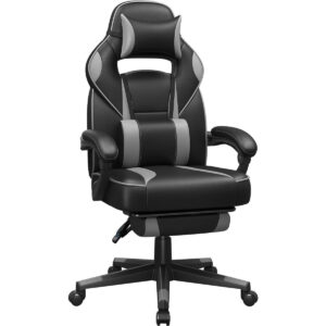 SONGMICS Scaun gaming ergonomic, cu spatar inalt, suport pentru picioare, maxim 150 kg , 50x70x126 cm, negru si gri