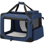 FEANDREA Geanta transport animale de companie, pliabila, cu cadru metalic, saltea inclusa, marime L, 70x52x52 cm, albastru