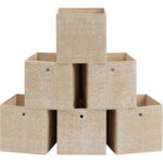 SONGMICS Set 6 cutii de depozitare, pliabile cu maner, material textil si oxford, 30x30x30 cm, bej