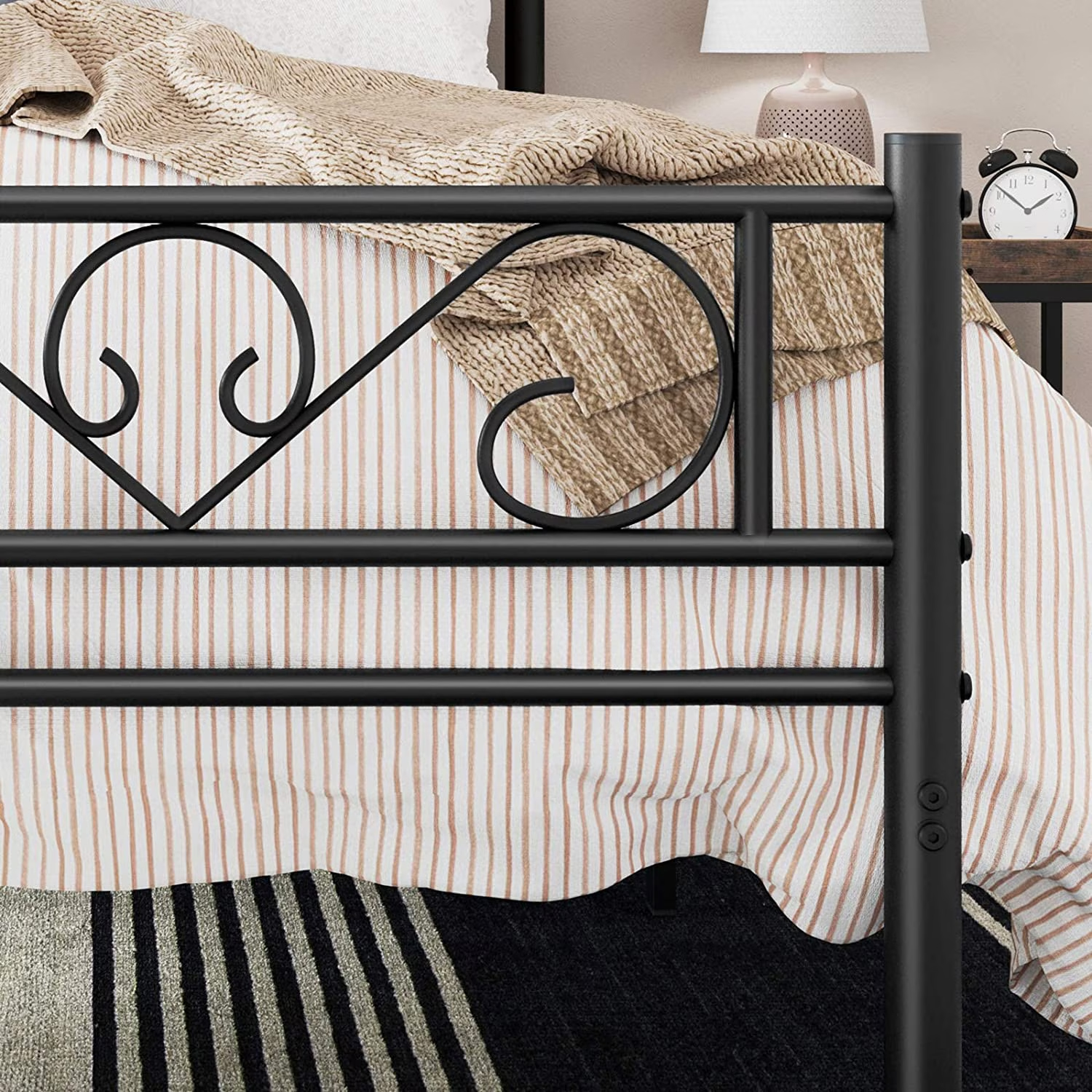 VASAGLE Cadru de pat metalic, pliabil rapid, pentru saltea 90x190 cm, stil industrial loft, 198x92x86 cm, negru - imagine 3