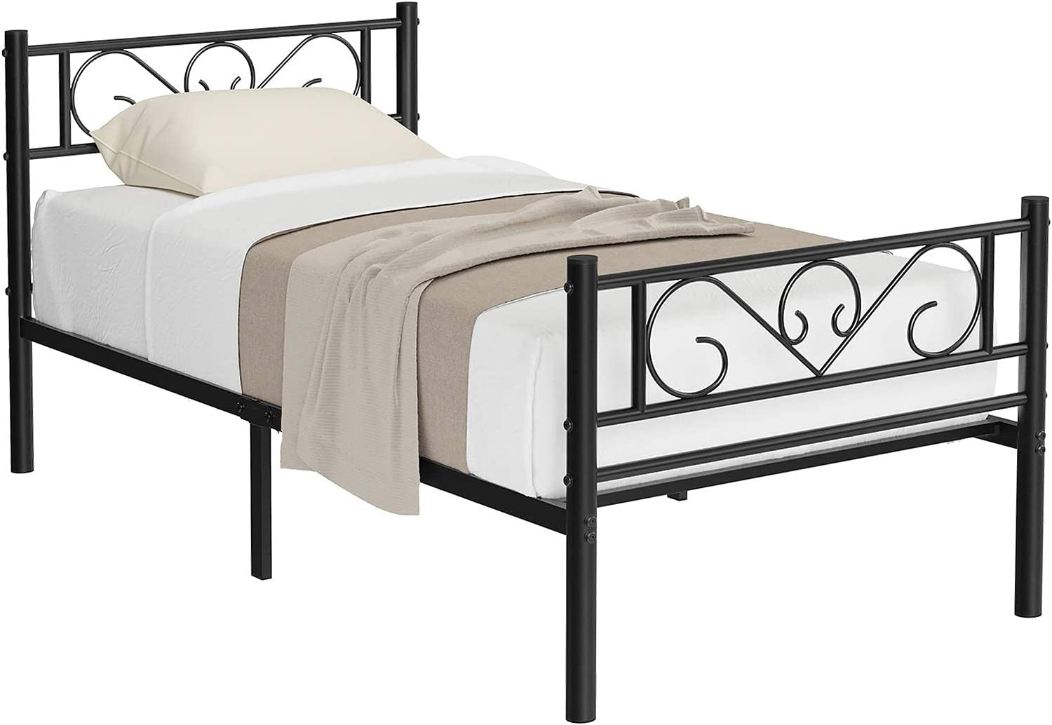 VASAGLE Cadru de pat metalic, pliabil rapid, pentru saltea 90x190 cm, stil industrial loft, 198x92x86 cm, negru - imagine 5