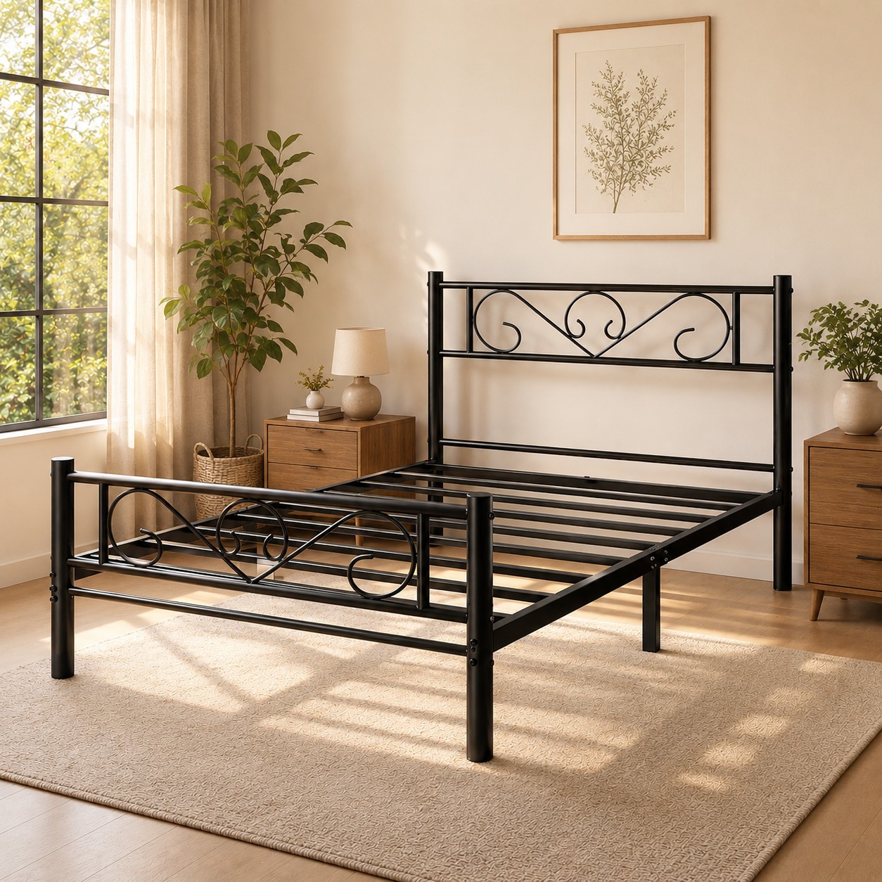 VASAGLE Cadru de pat metalic, pliabil rapid, pentru saltea 90x190 cm, stil industrial loft, 198x92x86 cm, negru