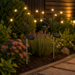 Set 2 lampi solare pentru gradina, model licurici cu miscare la adierea vantului, 6 LED-uri alb cald, 70 cm, negru