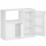 VASAGLE Dulap pentru bucatarie cu raft pentru cuptor cu microunde, 3 usi si rafturi reglabile, priza integrata, 90x40x90 cm, alb