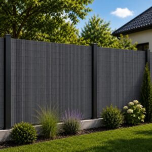 Panou de gard pentru intimitate in gradina, lamele PVC ce imita bambusul, protectie UV, 500x100 cm, gri