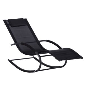 Sezlong balansoar pentru gradina cu tetiera, cadru din otel si plasa textila respirabila, 159x83 cm, negru