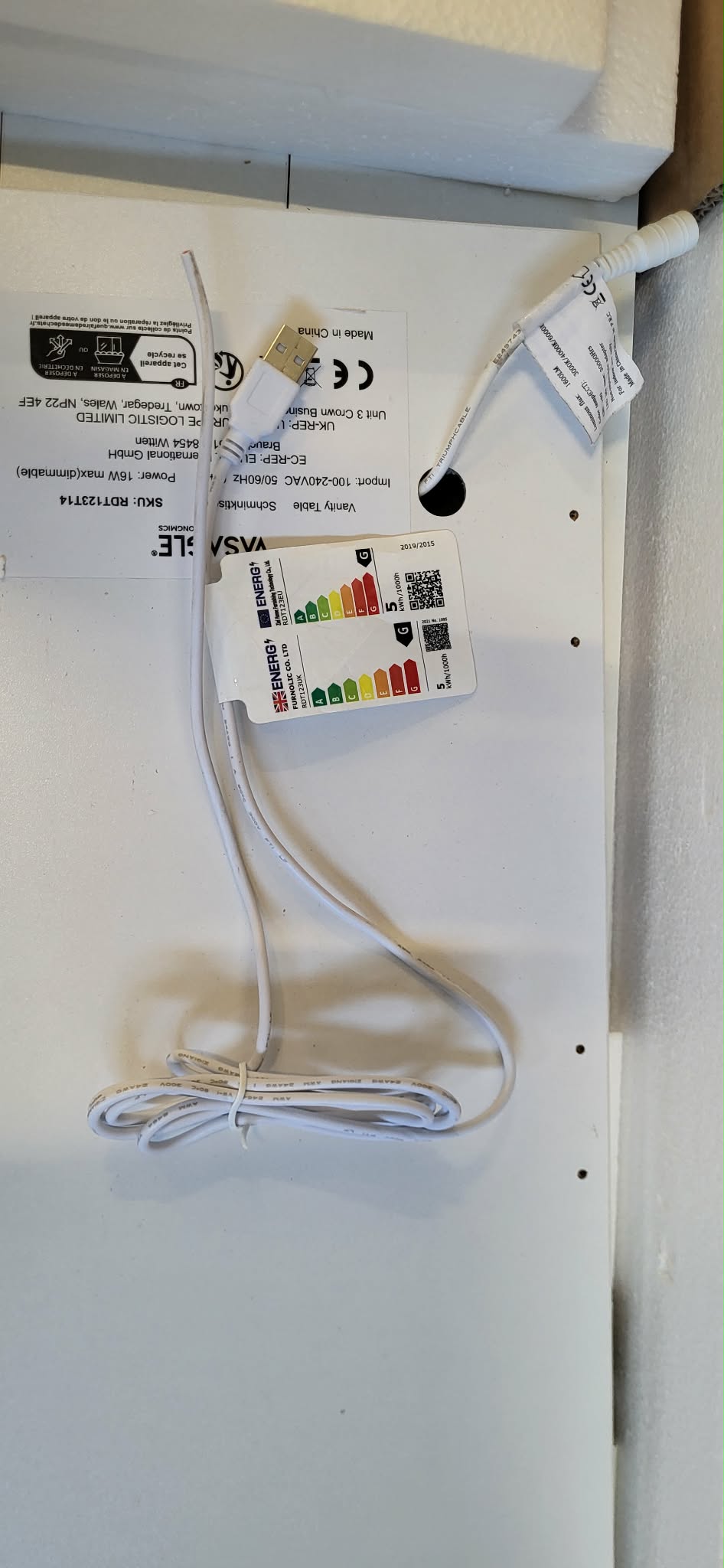 RESIGILAT: VASAGLE Masa de toaleta cu oglinda, iluminare LED reglabila, 2 sertare, 90x40x145cm, alb - imagine 2