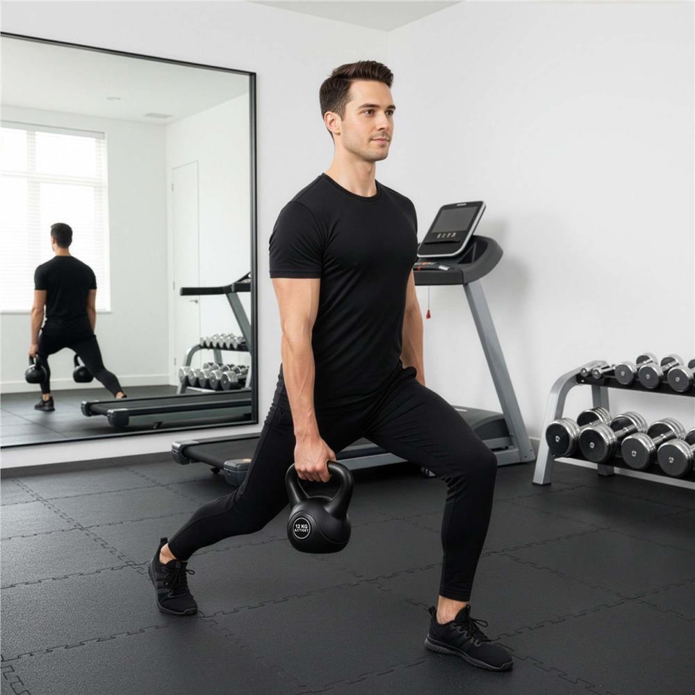 Kettlebell 12 kg, bitum cu invelis rezistent ABS, 25x19x27 cm, negru - imagine 6