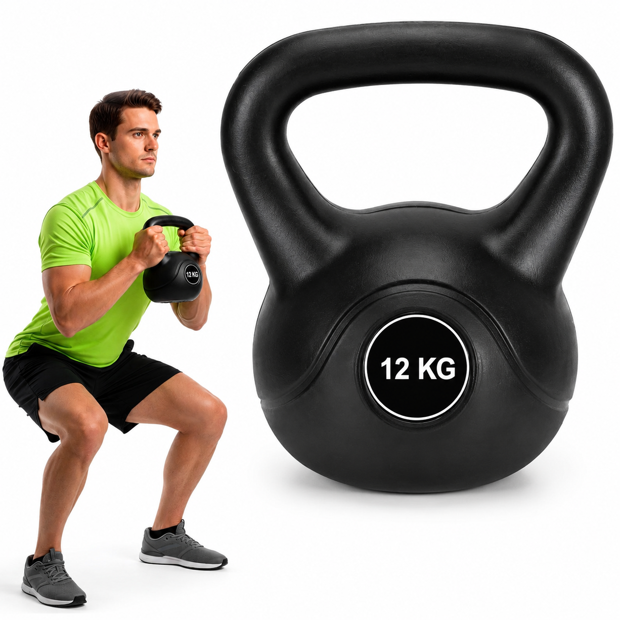 Kettlebell 12 kg, bitum cu invelis rezistent ABS, 25x19x27 cm, negru - imagine 7