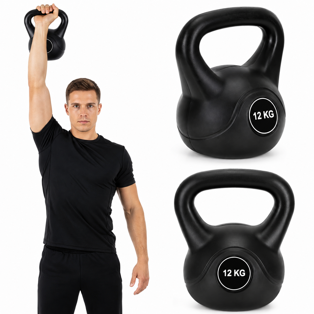 Kettlebell 12 kg, bitum cu invelis rezistent ABS, 25x19x27 cm, negru - imagine 10