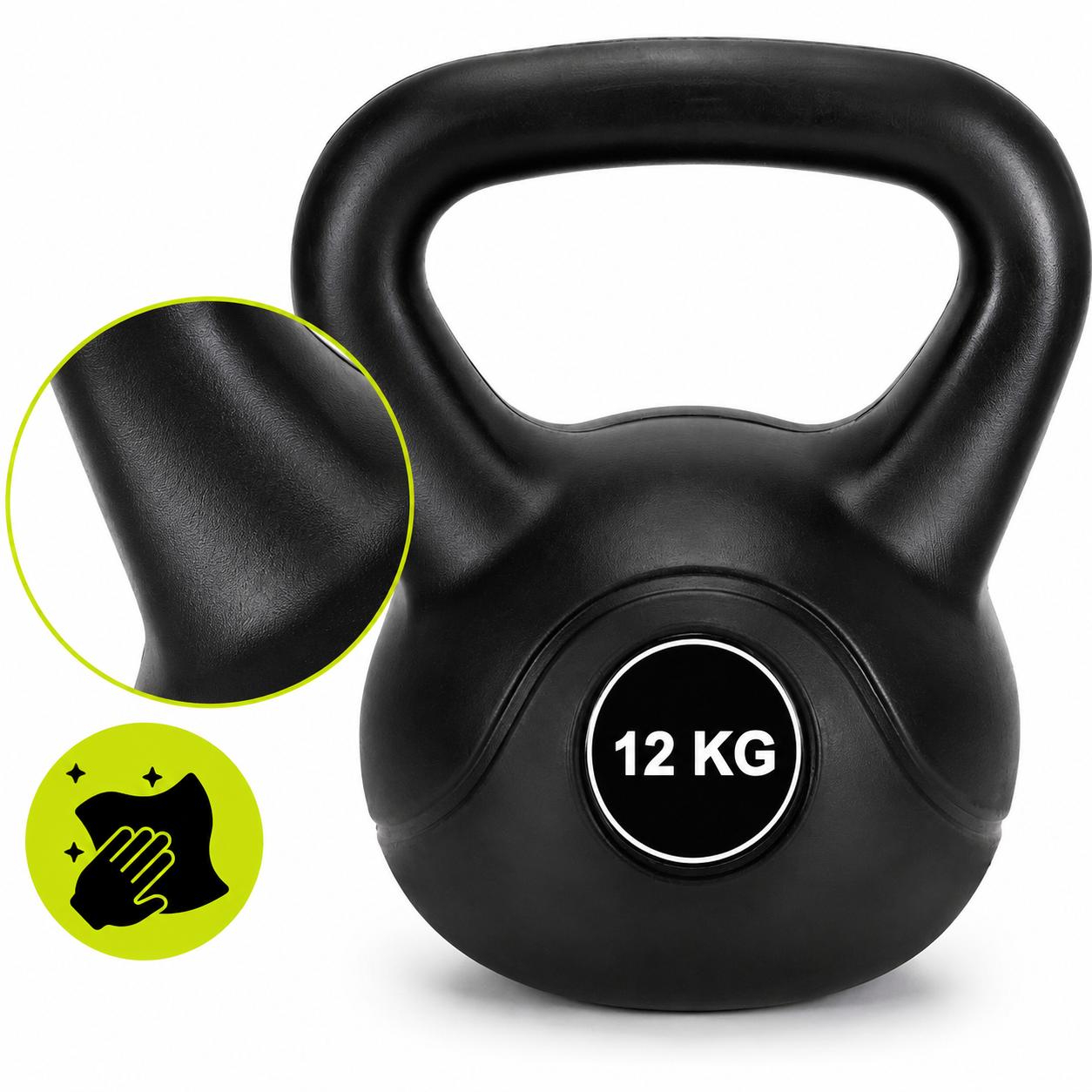 Kettlebell 12 kg, bitum cu invelis rezistent ABS, 25x19x27 cm, negru - imagine 11