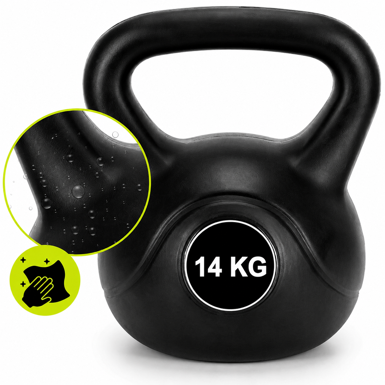 Kettlebell 14 kg, bitum cu invelis rezistent ABS, 26x22x28 cm, negru - imagine 4