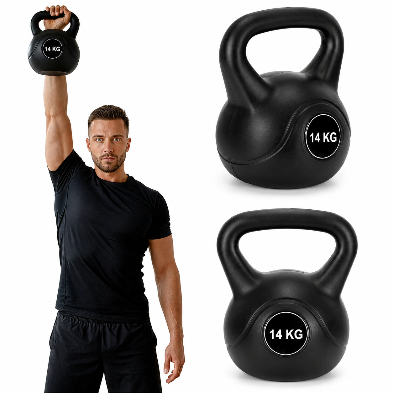Kettlebell 14 kg, bitum cu invelis rezistent ABS, 26x22x28 cm, negru - imagine 7