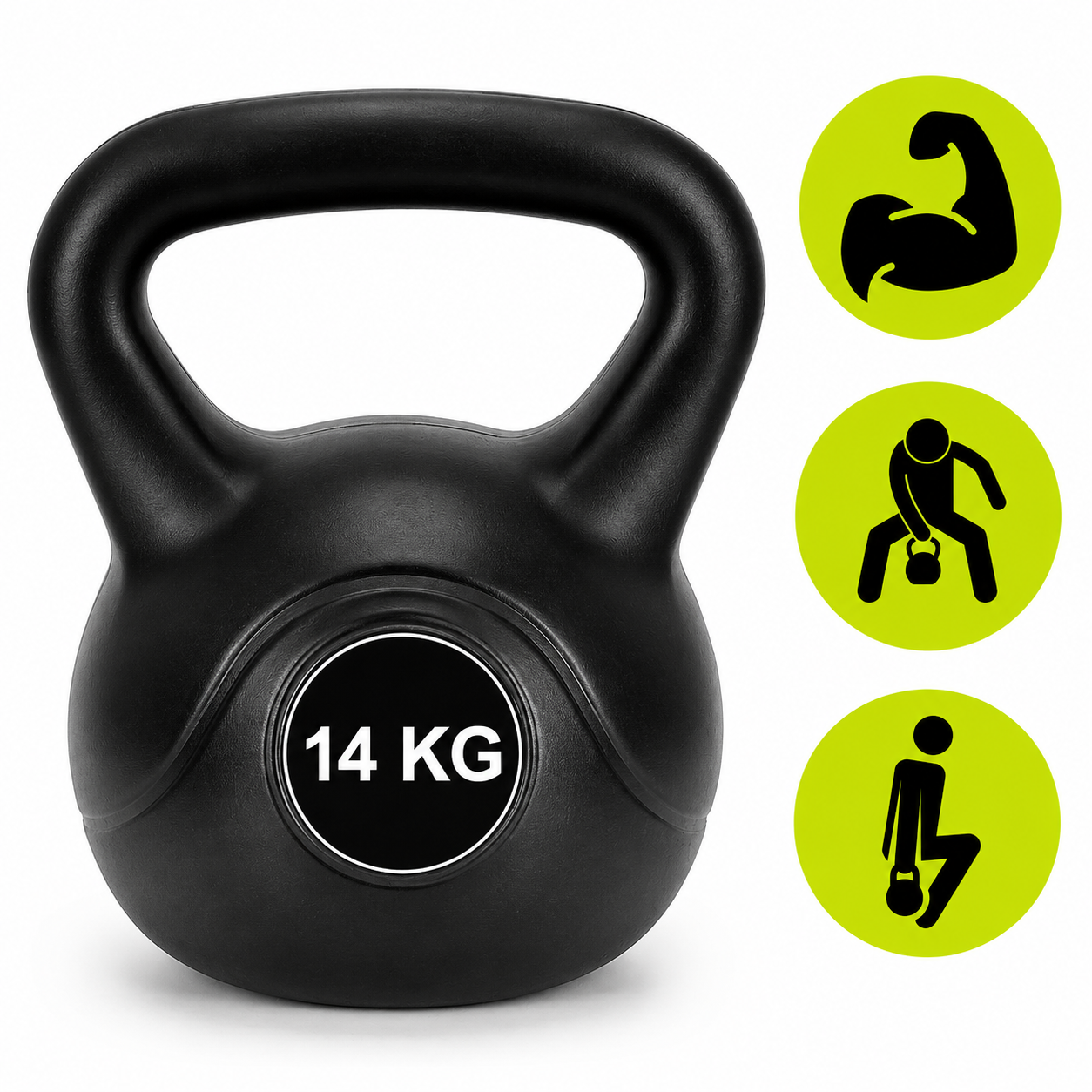 Kettlebell 14 kg, bitum cu invelis rezistent ABS, 26x22x28 cm, negru - imagine 8