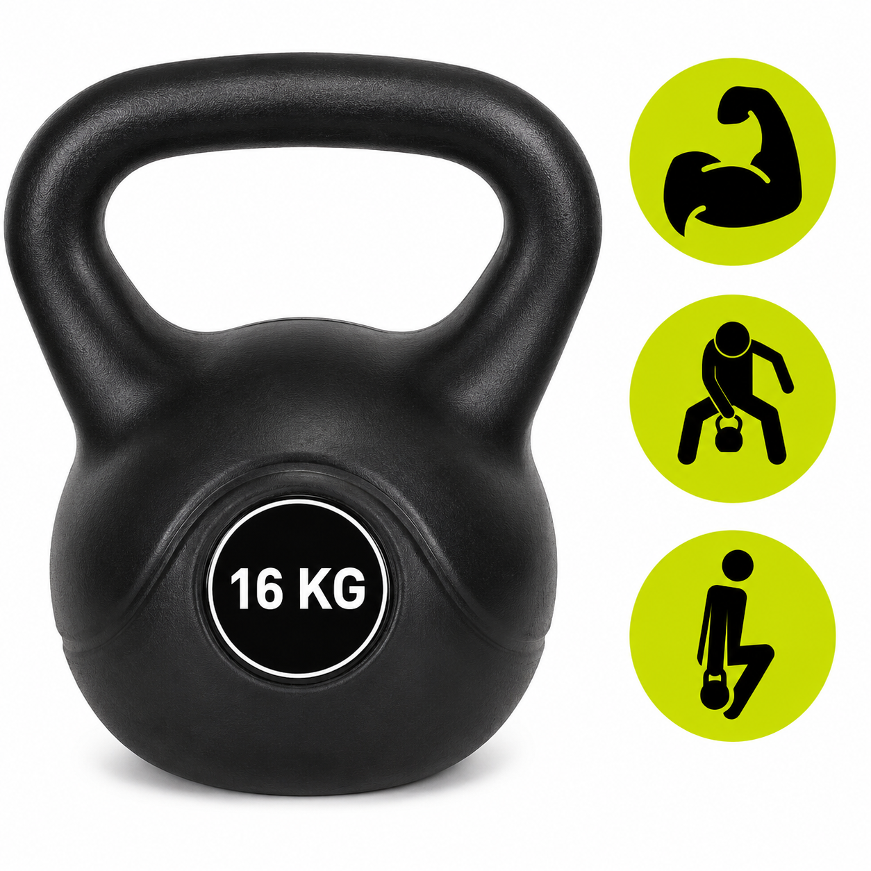 Kettlebell 16 kg, bitum cu invelis rezistent ABS, 28x23x30 cm, negru - imagine 5