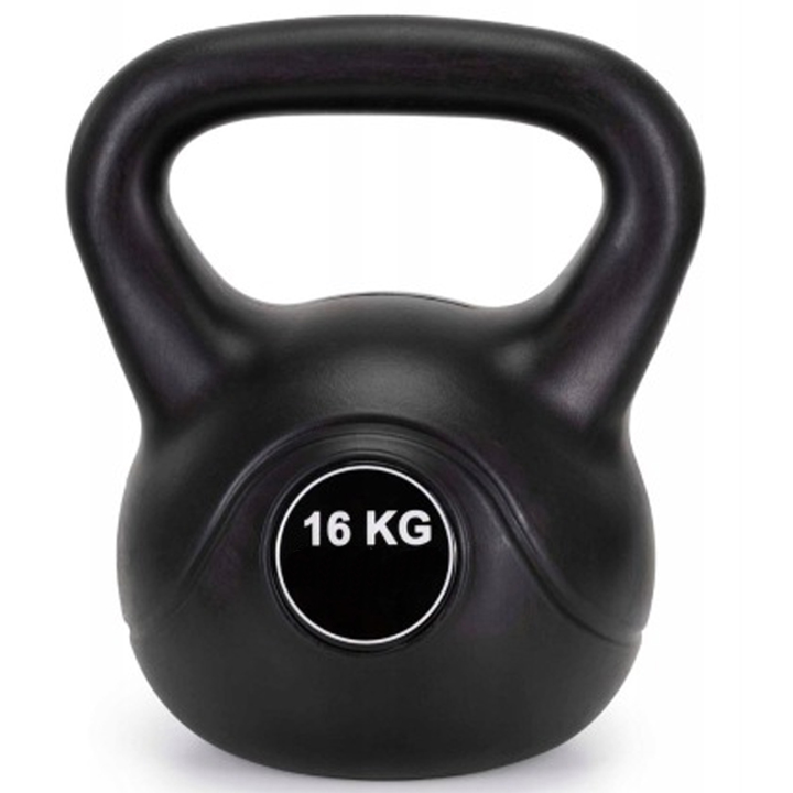 Kettlebell 16 kg, bitum cu invelis rezistent ABS, 28x23x30 cm, negru