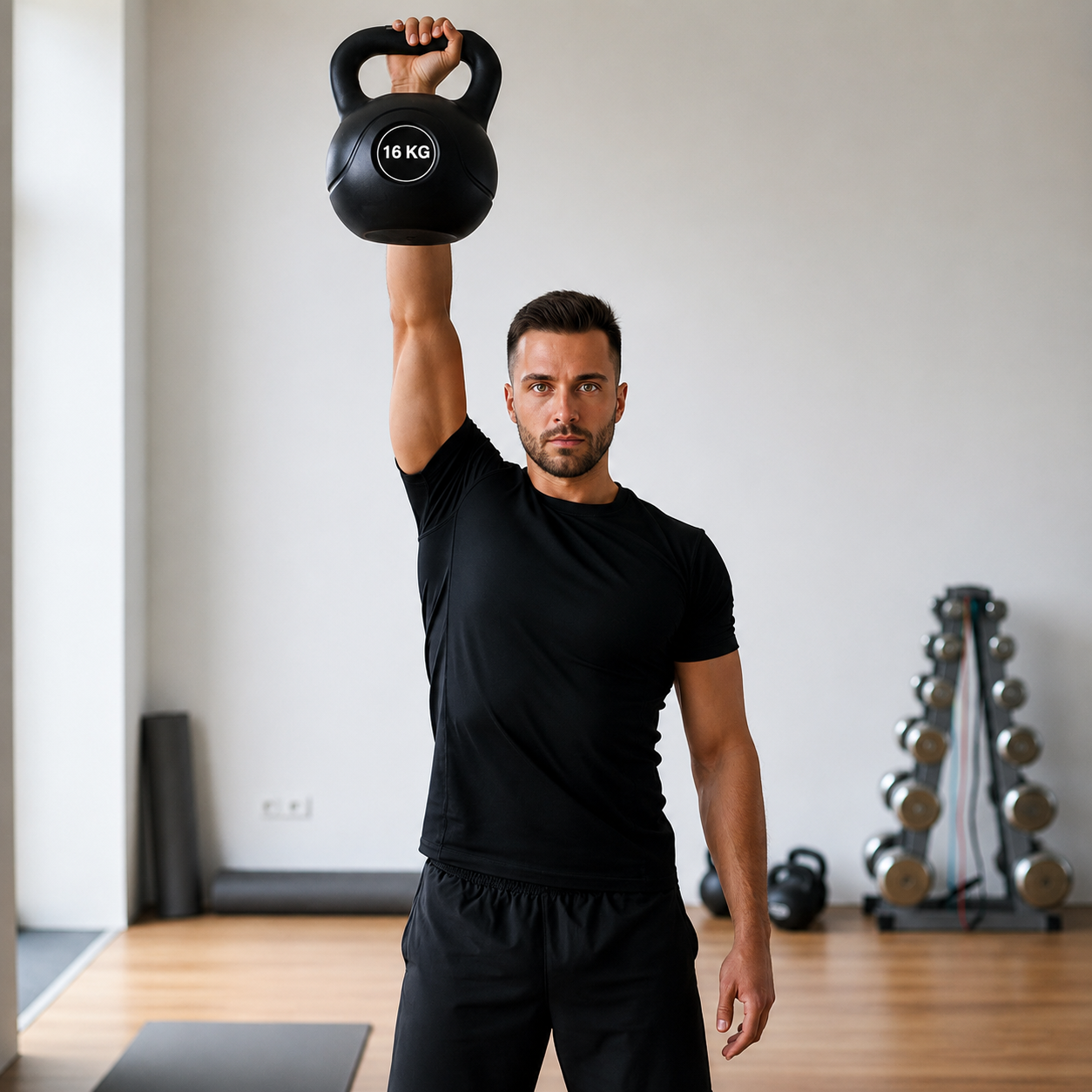 Kettlebell 16 kg, bitum cu invelis rezistent ABS, 28x23x30 cm, negru - imagine 6