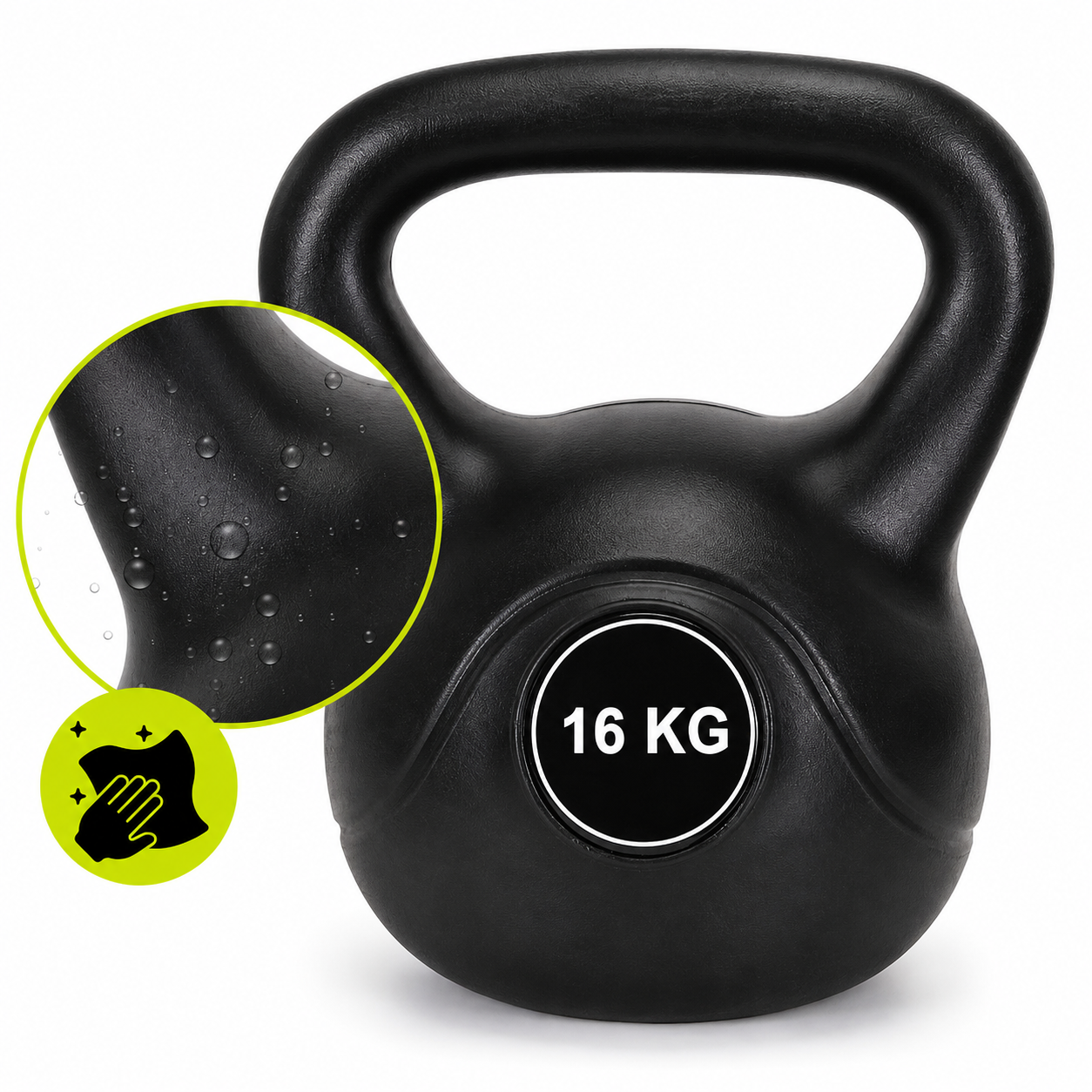 Kettlebell 16 kg, bitum cu invelis rezistent ABS, 28x23x30 cm, negru - imagine 8