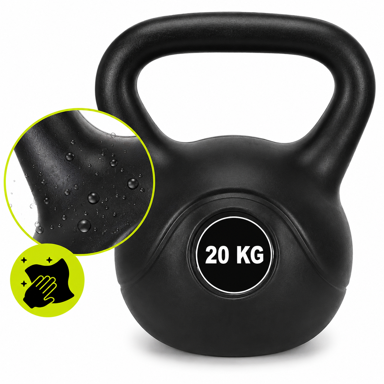 Kettlebell 20 kg, bitum cu invelis rezistent ABS, 30x25x33 cm, negru - imagine 5