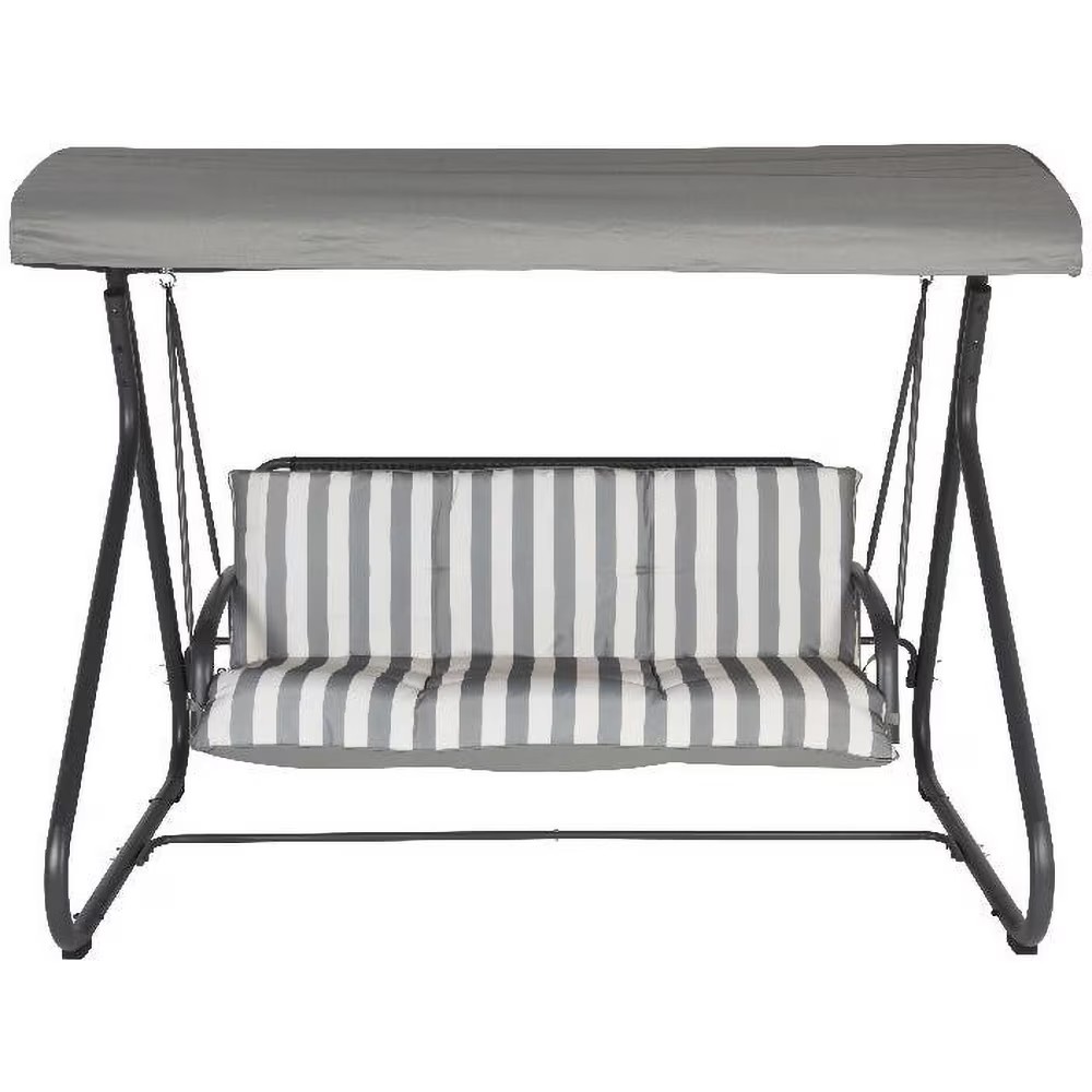 Leagan balansoar gradina 3 persoane, saltea inclusa, maxim 300 kg, 206x160x165 cm, gri - imagine 3