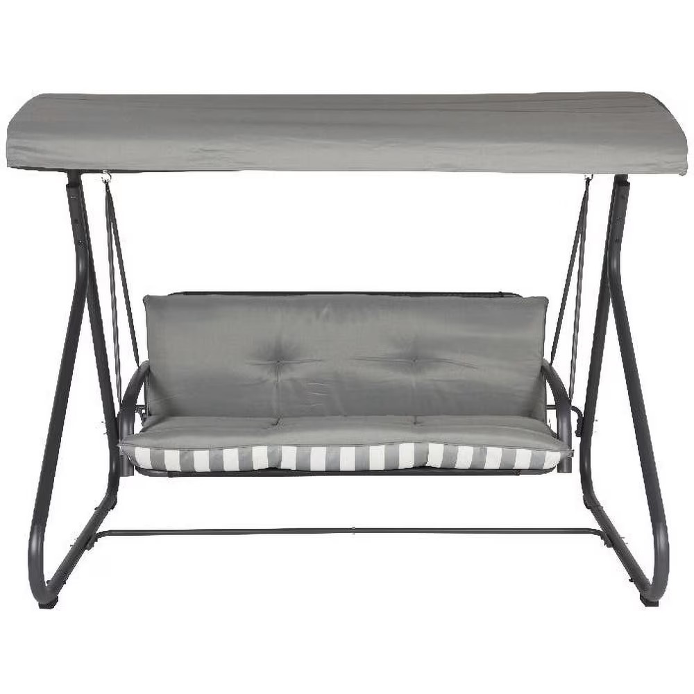 Leagan balansoar gradina 3 persoane, saltea inclusa, maxim 300 kg, 206x160x165 cm, gri - imagine 4