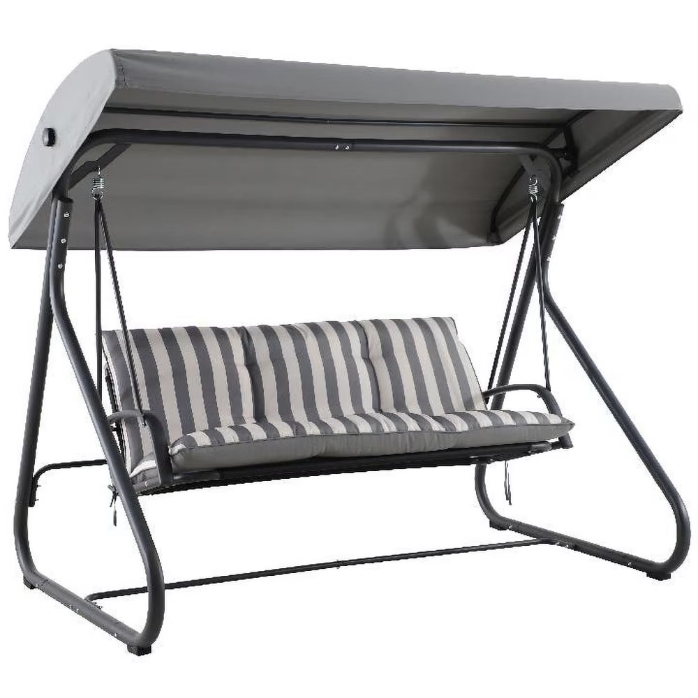 Leagan balansoar gradina 3 persoane, saltea inclusa, maxim 300 kg, 206x160x165 cm, gri