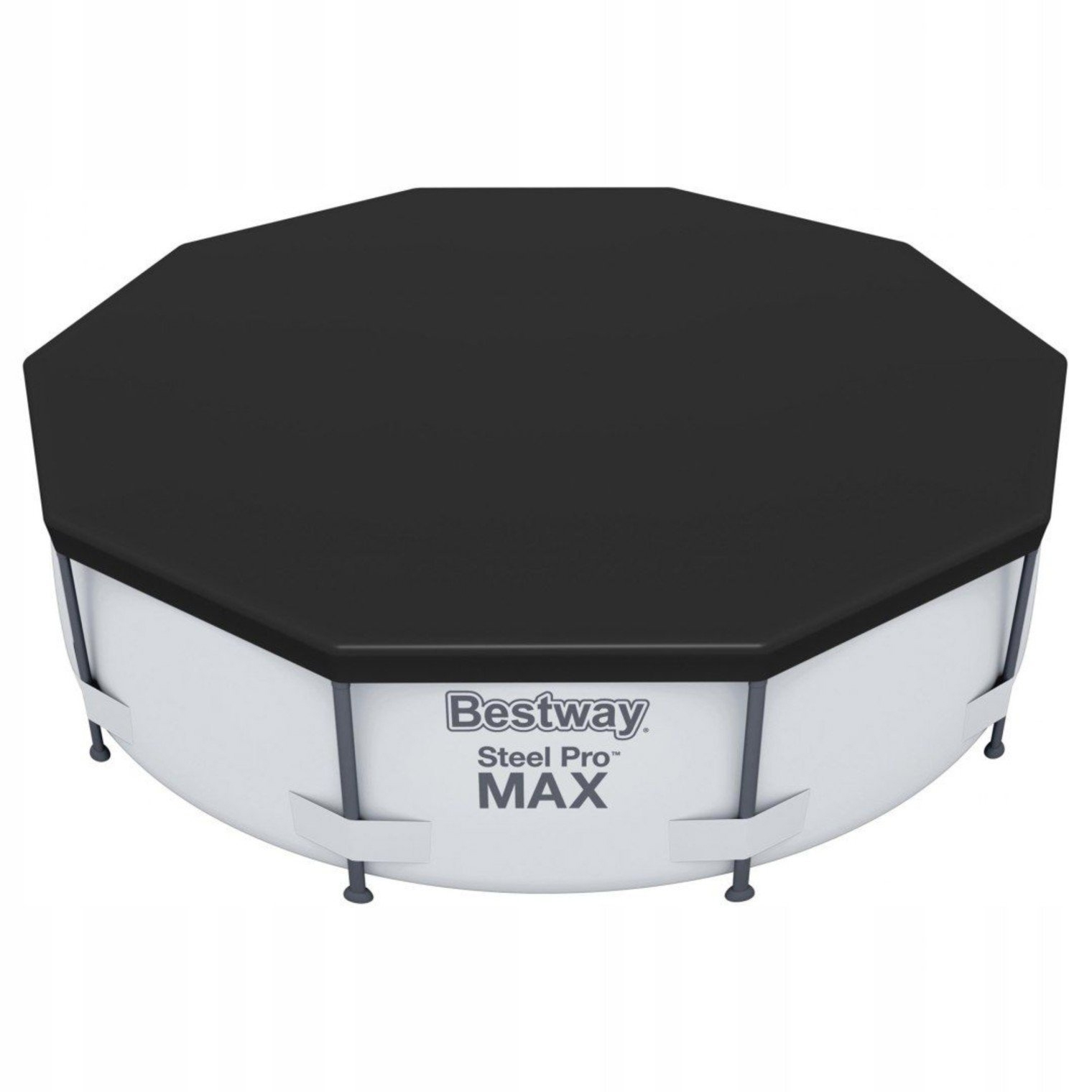 Prelata Bestway 58249 pentru piscina cu diametrul 488 cm, cu orificii de drenaj si snur de fixare, negru - imagine 2