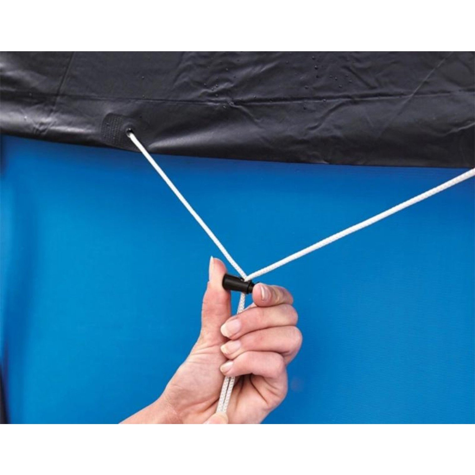 Prelata Bestway 58249 pentru piscina cu diametrul 488 cm, cu orificii de drenaj si snur de fixare, negru - imagine 5