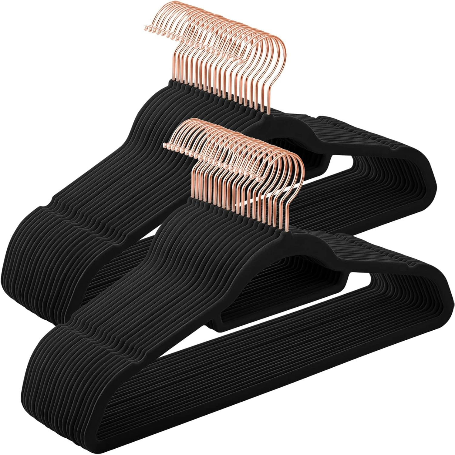 SONGMICS Set de 50 de umerase pentru haine, anti-alunecare cu catifea, bara de cravata si carlig pivotant, 43,5 cm, negru