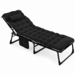 Sezlong pliabil gradina cu saltea confortabila si perna, reglabil 3 pozitii, buzunar lateral, maxim 120 kg, 175x57x71 cm, gri si negru