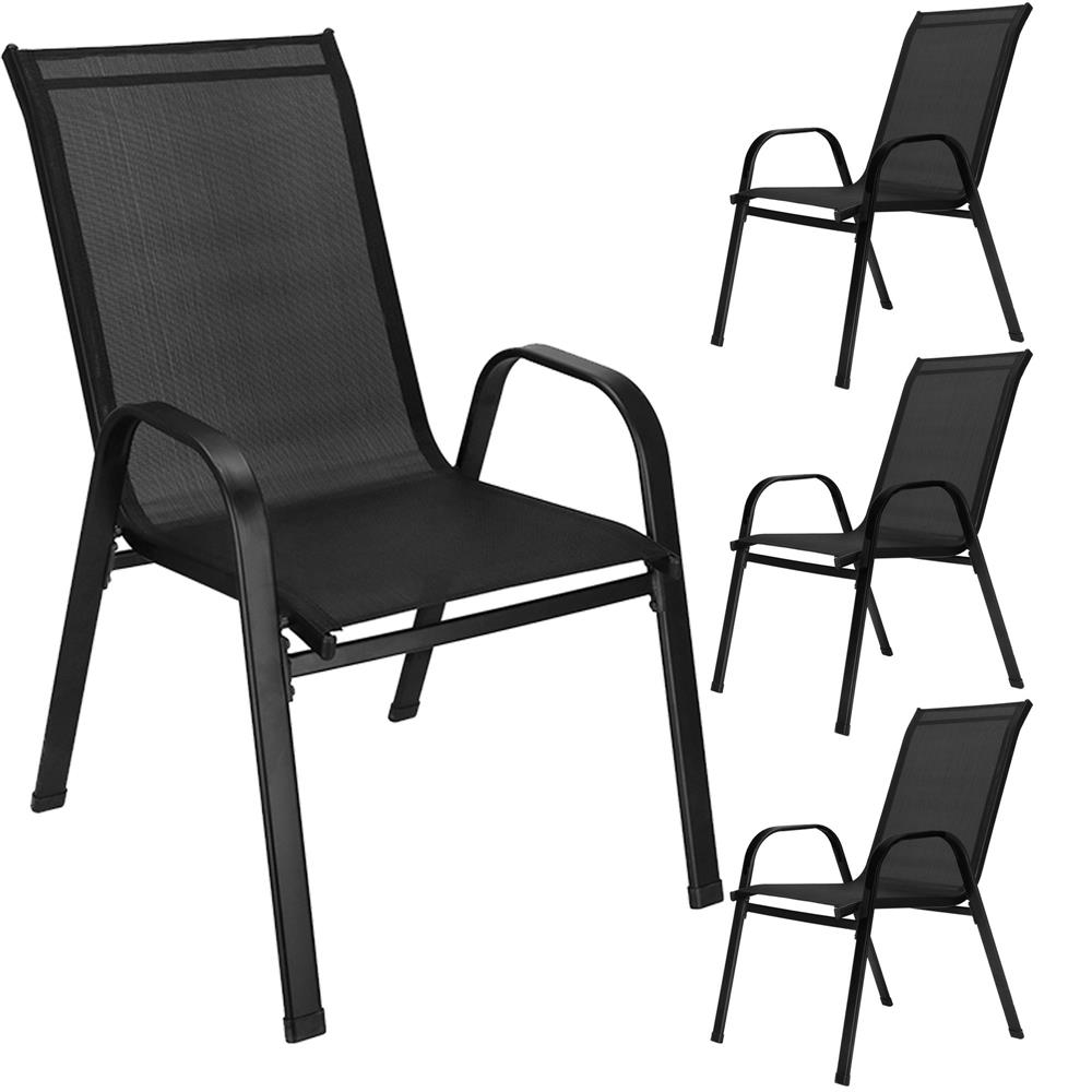 Set 4 scaune gradina cu brate, cadru otel si sezut textilene, 53x72x92 cm, negru - imagine 2