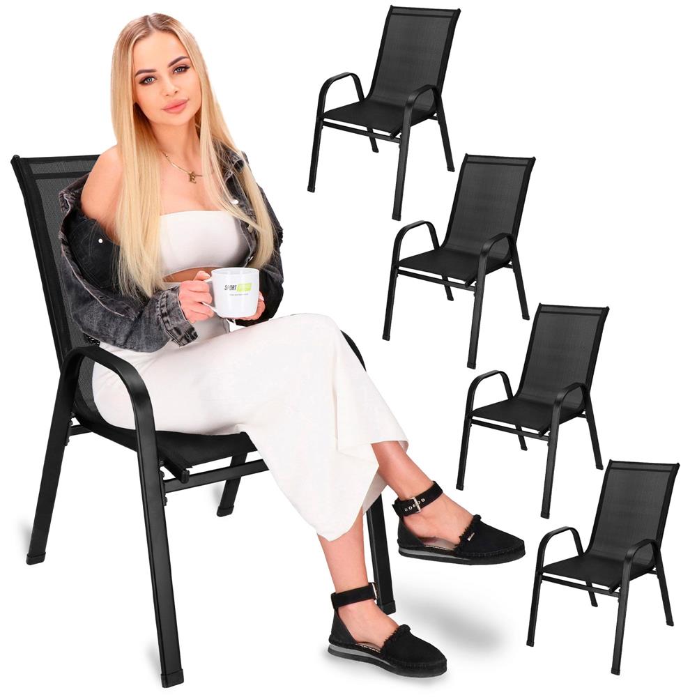 Set 4 scaune gradina cu brate, cadru otel si sezut textilene, 53x72x92 cm, negru - imagine 12