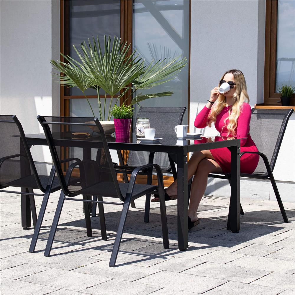 Set 4 scaune gradina cu brate, cadru otel si sezut textilene, 53x72x92 cm, negru - imagine 18