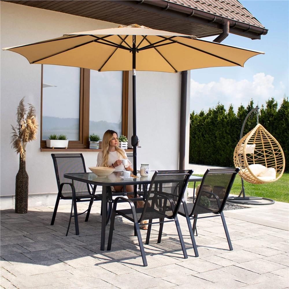Set 4 scaune gradina cu brate, cadru otel si sezut textilene, 53x72x92 cm, negru - imagine 21