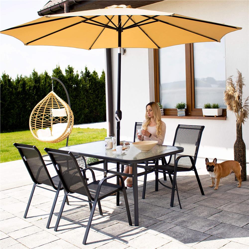Set 4 scaune gradina cu brate, cadru otel si sezut textilene, 53x72x92 cm, negru - imagine 24