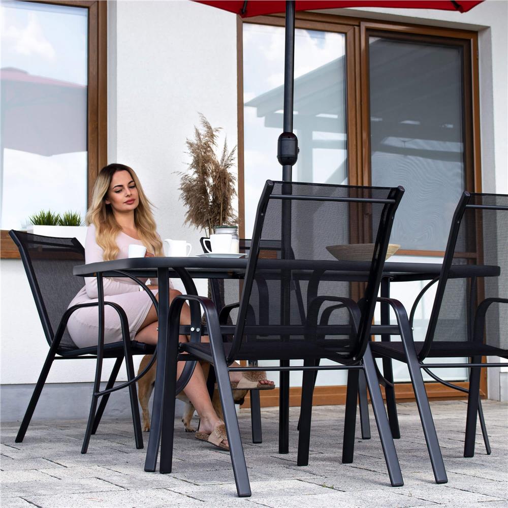 Set 4 scaune gradina cu brate, cadru otel si sezut textilene, 53x72x92 cm, negru - imagine 28