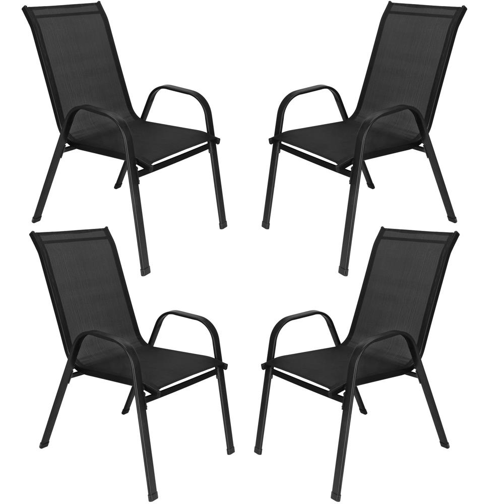 Set 4 scaune gradina cu brate, cadru otel si sezut textilene, 53x72x92 cm, negru - imagine 4