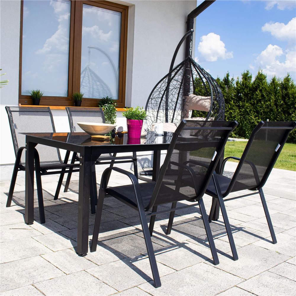 Set 4 scaune gradina cu brate, cadru otel si sezut textilene, 53x72x92 cm, negru - imagine 30