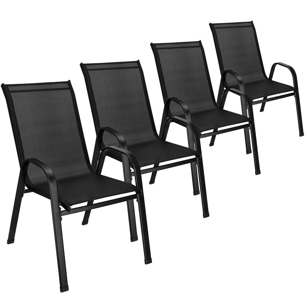 Set 4 scaune gradina cu brate, cadru otel si sezut textilene, 53x72x92 cm, negru - imagine 6