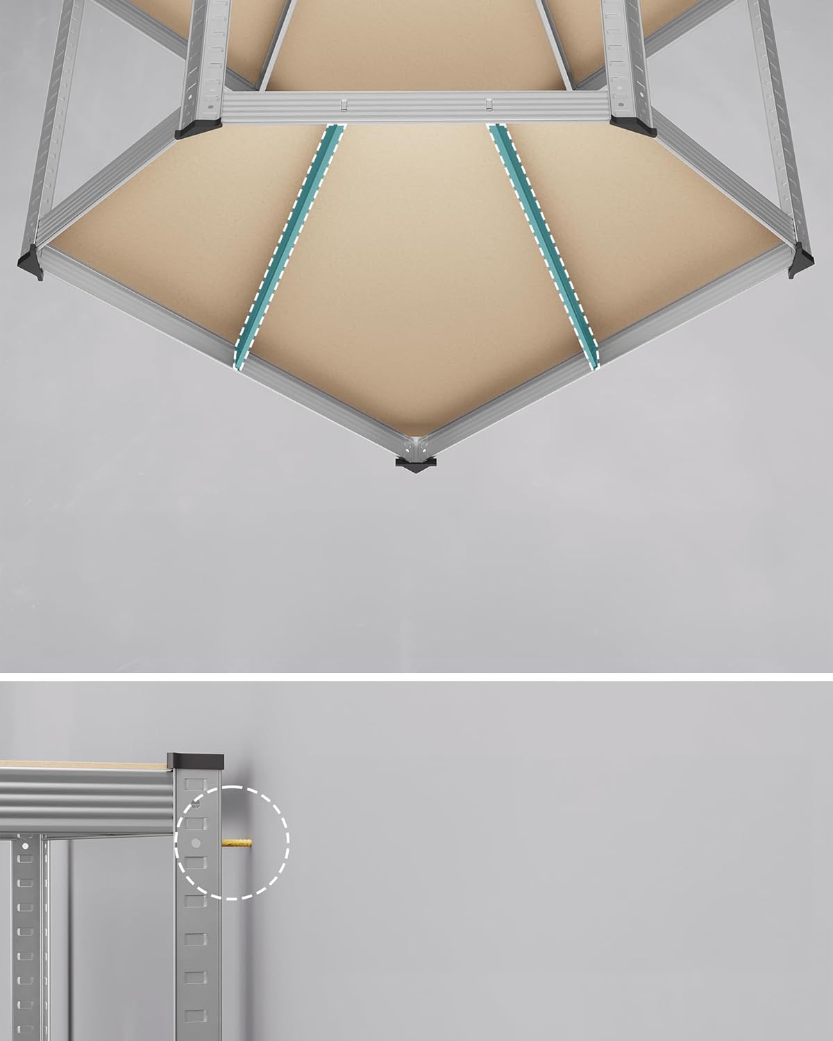 SONGMICS Raft de colt metalic cu 5 polite, pentru garaj sau depozitare, 70x70x180 cm, maxim 875 kg, argintiu - imagine 3