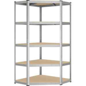 SONGMICS Raft de colt metalic cu 5 polite, pentru garaj sau depozitare, 70x70x180 cm, maxim 875 kg, argintiu