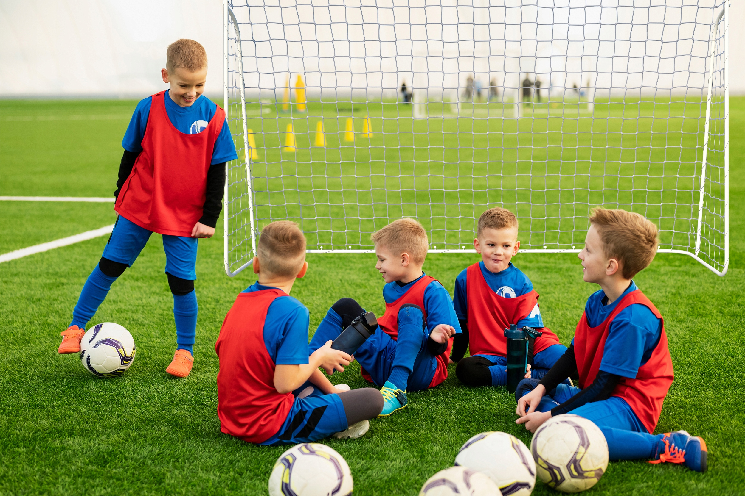 Poarta de fotbal cu plasa, cadru metalic, 300x120x200 cm, include ancore fixare si minge de fotbal - imagine 4