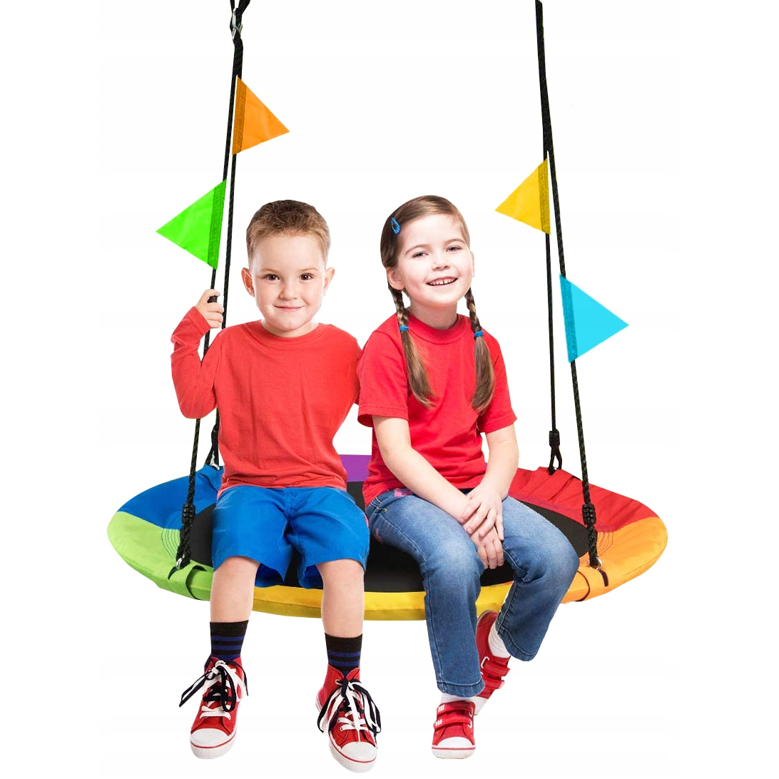 Leagan tip cuib, cu rama metalica si steaguri colorate, prindere dubla, diametru 80 cm, maxim 150 kg, multicolor - imagine 2